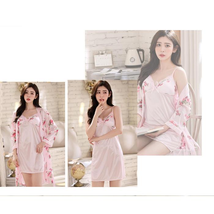 Sale Terbatas [ Racun Lingerie ] Set Kimono Dress Lingerie 2In1 Piyama Nightwear Wanita Dewasa Motif