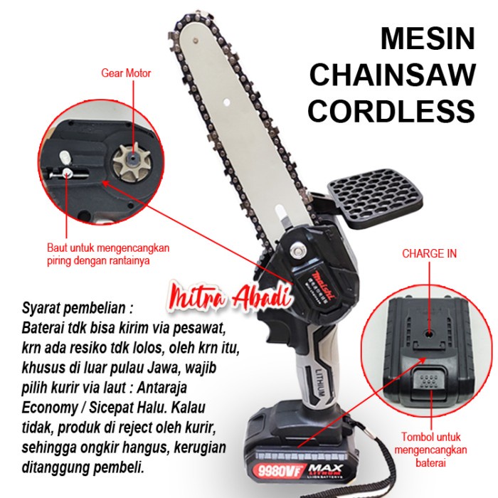 Keelat Power - Mesin Gergaji Rantai - Chain Saw / Chainsaw Cordless Portable