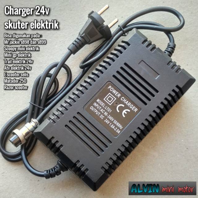 Charger 24v skuter elektrik mr.jackie s899 s898 scoopy electric E-scooter selis cas casan mr jackie