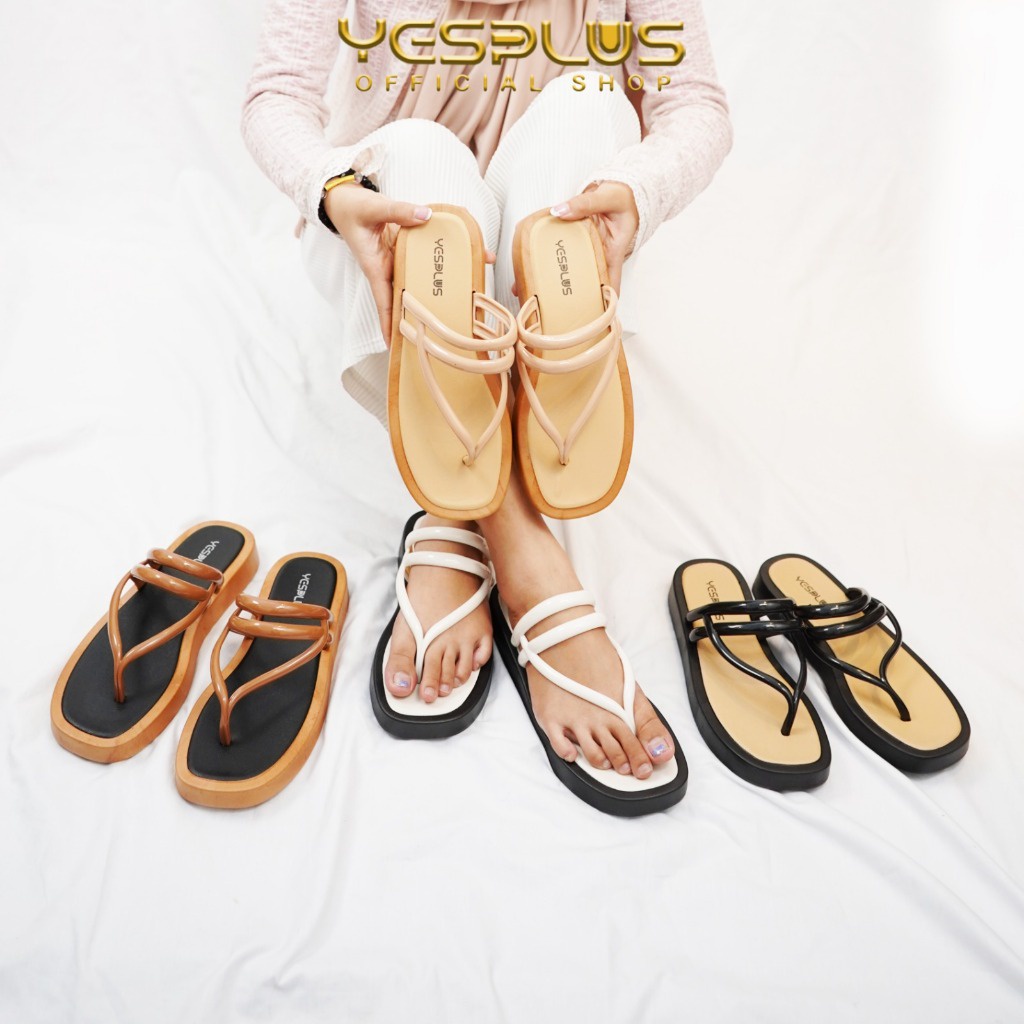 Gratong Yesplus Sandal Original 2303-A Sandal Jepit Wanita Flat Motif Tali Vintage Casual Look Bahan
