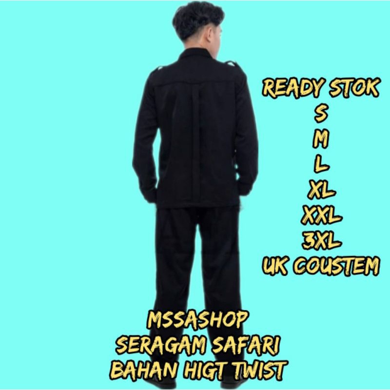 Awet Mssashop Seragam Safari Pendek Hitam,Safari Hitam Pekat Satpam Security Bahan Tebal