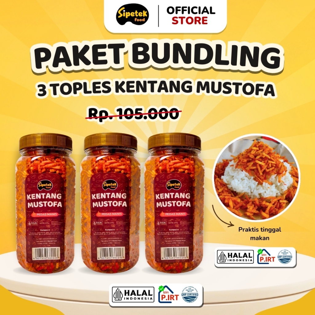 

[Spesial] Paket Bundling Hemat 3 Toples Kentang Mustofa Sipetek WE!