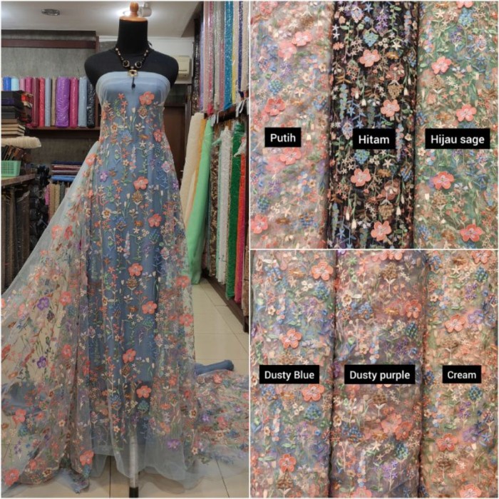 ..... Tile Bordir Brokat Bunga 3D Timbul Multicolor Varian