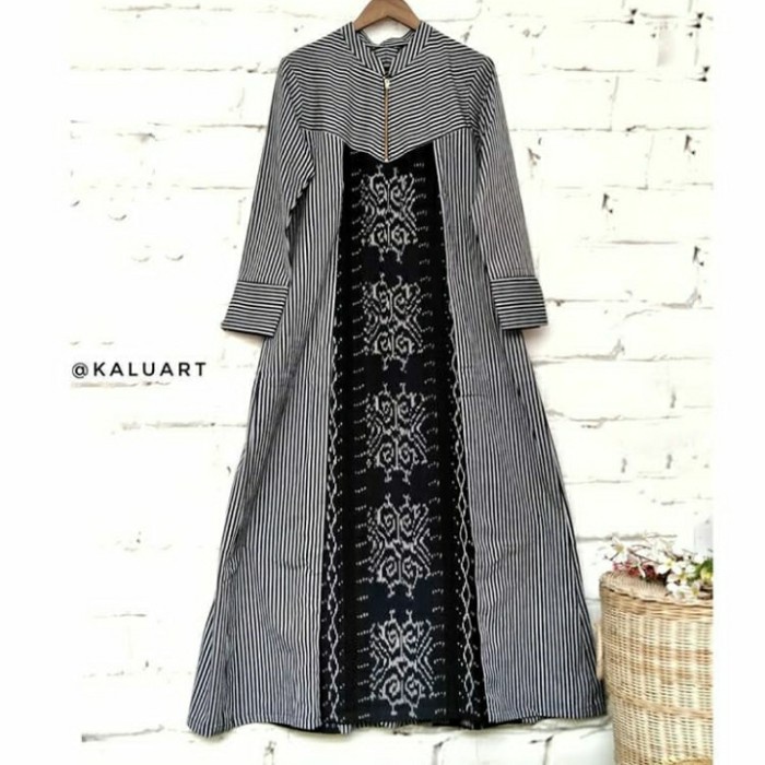 Terbaru Gamis Tenun Lurik Mix Tenun Rote Hitam