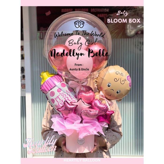 TERBARU [ READY SIAP KIRIM ] BALON BABYPINK BLOOM BOX BUKET BALON BAYI LAHIRAN