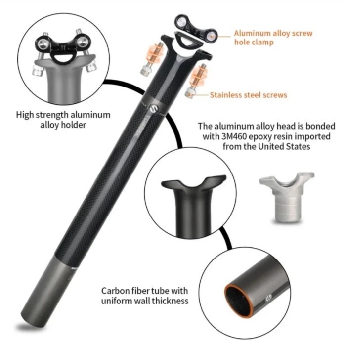 Seatpost Carbon Toseek Ultra Light 400Mm Tiang Sadel Carbon Toseek -Gratisongkir
