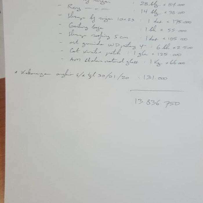 

HOT SALE! Nota ibu Wawang tgl 30 januari 2020 lanjutan 2.2.