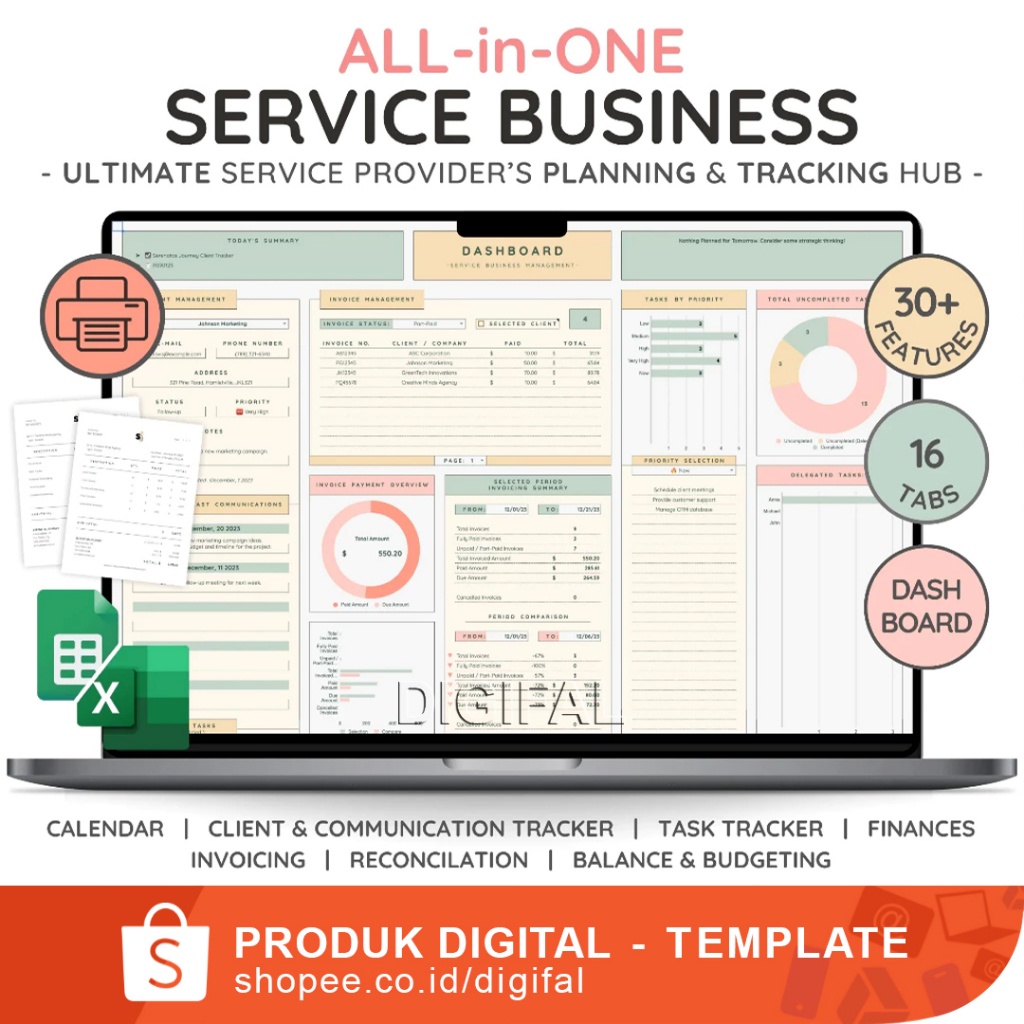 Pencatatan Keuangan Untuk Bidang Jasa Lengkap, All-In-One Crm & Bookkeeping Template: Task, Invoice