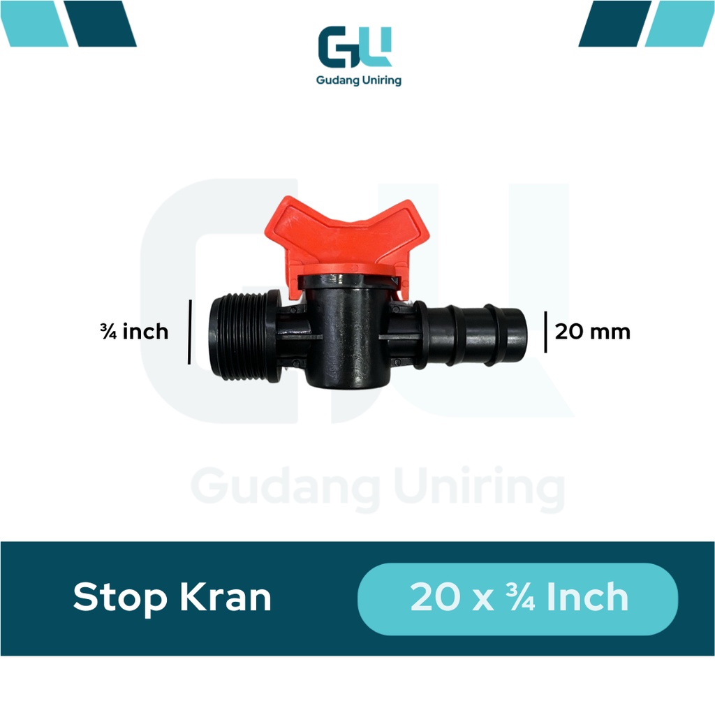 Stop Kran Valve Selang PE ke pipa PVC Drat ukuran 20mm 3/4 Inch