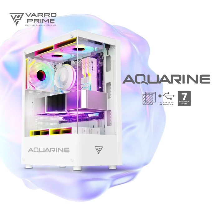 Termurah Casing Pc Gaming Aquarine Varro Prime Free 3 Fan Rgb Hitam & Putih