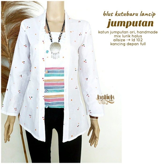 Atasan Wanita Modern Blus Tunik Kebaya Kutubaru Jumputan Mix Lurik Ready