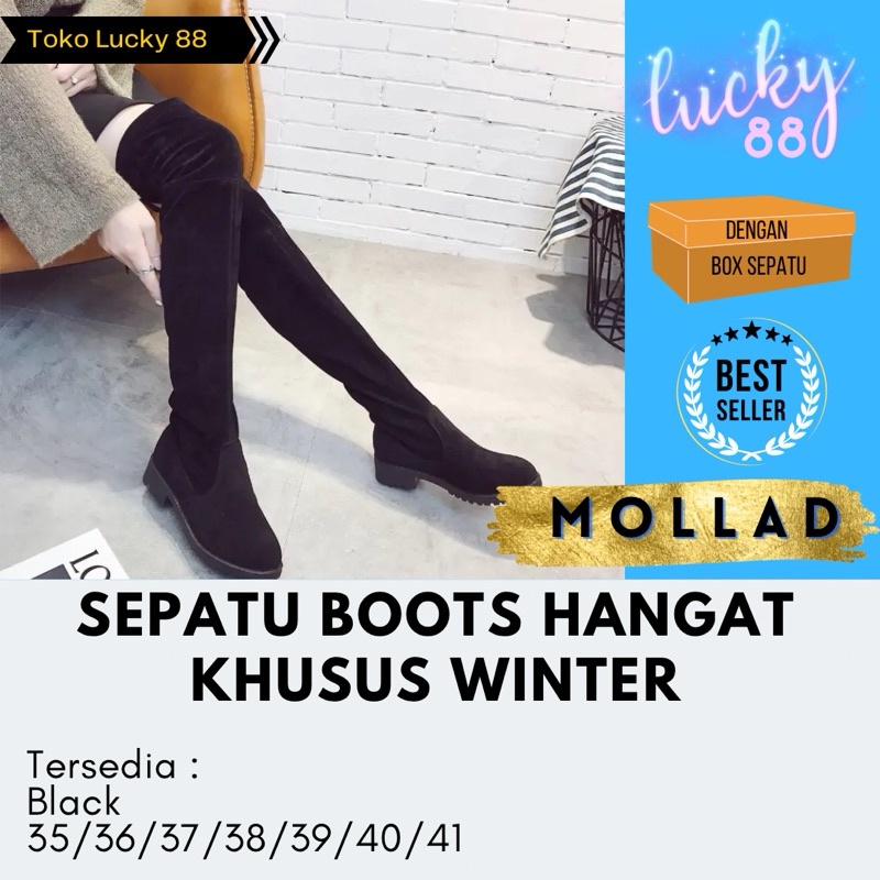 IMPORT MOLLAD Boots Suede Long Winter Overknee Suede Black Panjang Sepaha -JaminanMutu