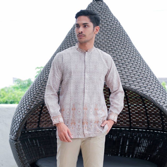 Batik Adyatma Pria Mahalaya Pink Kemeja Koko Panjang Furing