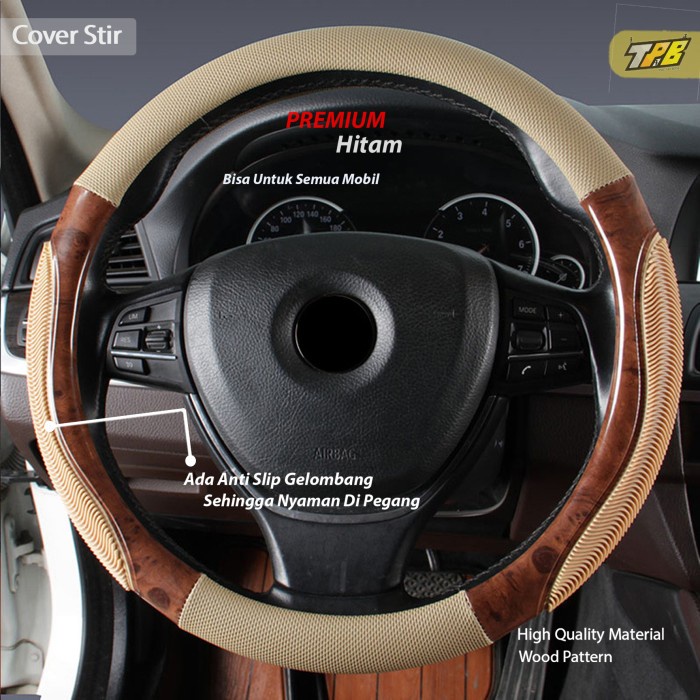 Cover Stir mobil sarung Setir kulit carbon kayu hitam livina innova dl