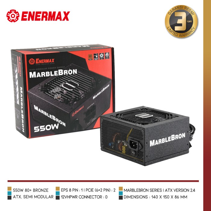 Ready ENERMAX MARBLEBRON 550W PSU 550W 80+ Bronze Semi Modular EMB550AWT