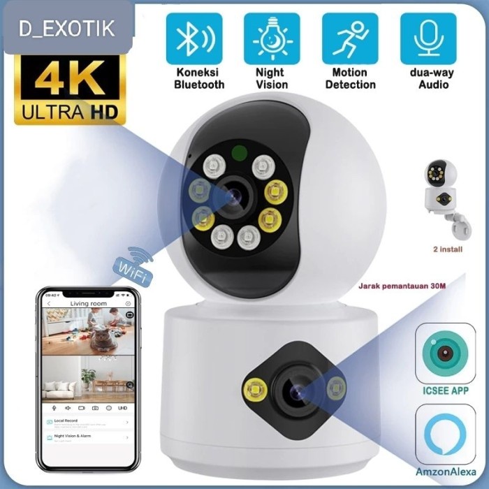 New Ip Camera Icsee 8MP Cctv Auto Tracking Dual Lens Cctv Wireless