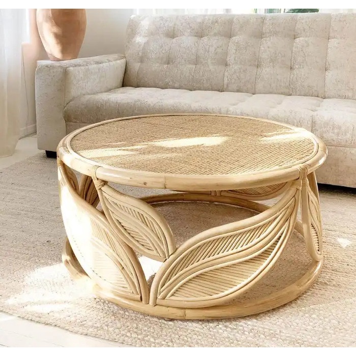 PREMIUM Coffee Table Leaf - Side Table - Rattan Table - Meja Rotan Daun