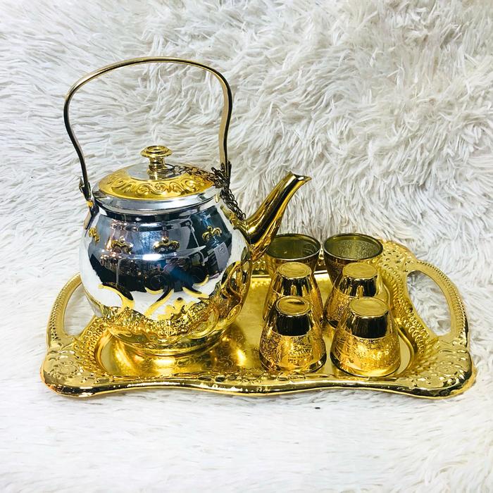 PREMIUM 1 set Teko - Gelas Cucing & Nampan Khas Arab Baki Cantik satu set - Shalal