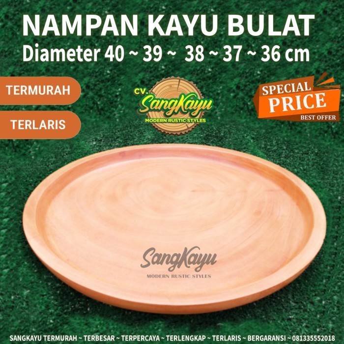 PREMIUM Nampan kayu bulat 40cm dll wooden tray Nampan bulat Nampan kayu asli