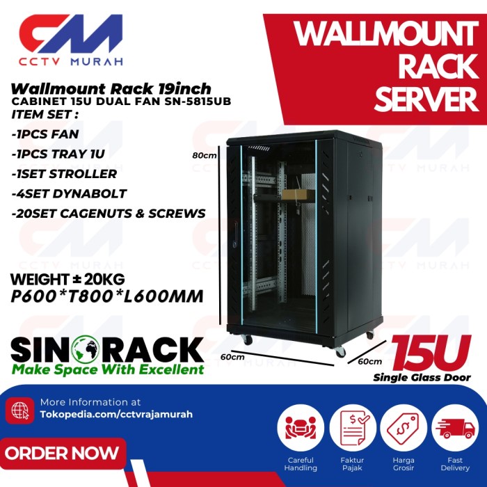 Wallmount Rack Server 15U, Rak Server Single Door 15U Besar