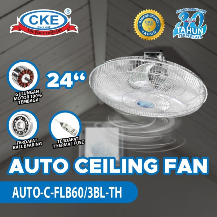 Kipas Angin Plafon Orbit Autofan 24 Inch CKE AUTO-C-FLB60/3BL-TH Ceiling Fan Gudanmg Pabrik