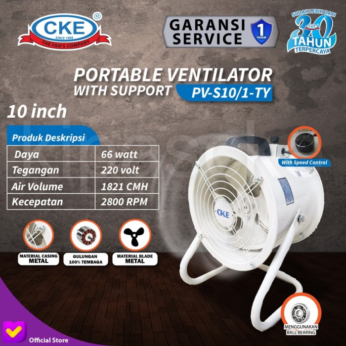 Portable Ventilator 10" PV-S10/1-TY Blower Exhaust with Speed Control