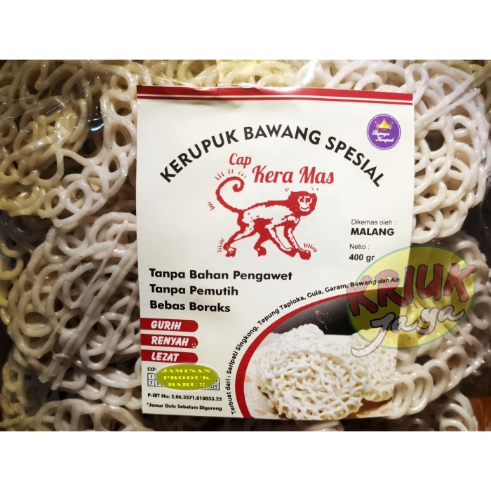 

KERUPUK ( Mentah ) BAWANG SPESIAL Cap KERA MAS 400 Gram