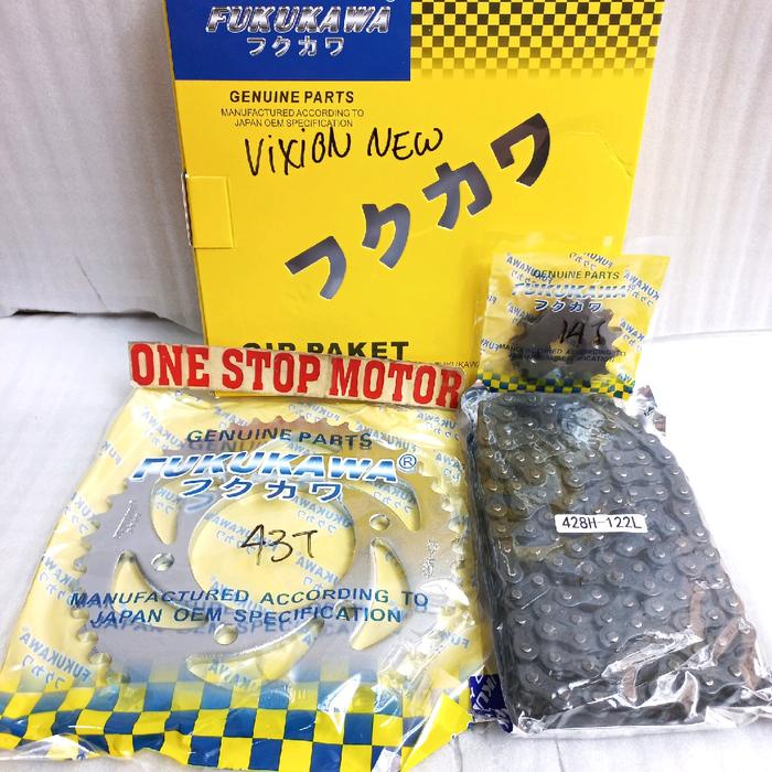 GEAR SET GEAR GIR PAKET VIXION NEW (NVL)/VIXION LED 428H-122L-43T-14T ORIGINAL ORI ASLI FUKUKAWA