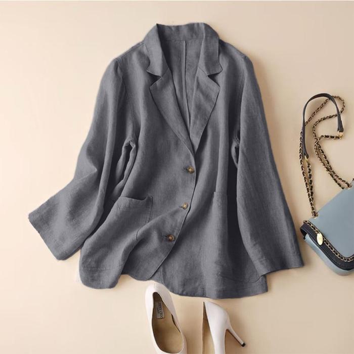 Blazer Wanita Tangan Panjang Korean Style - Famous Blazer - Blazer Katun Linen Rami Casual -