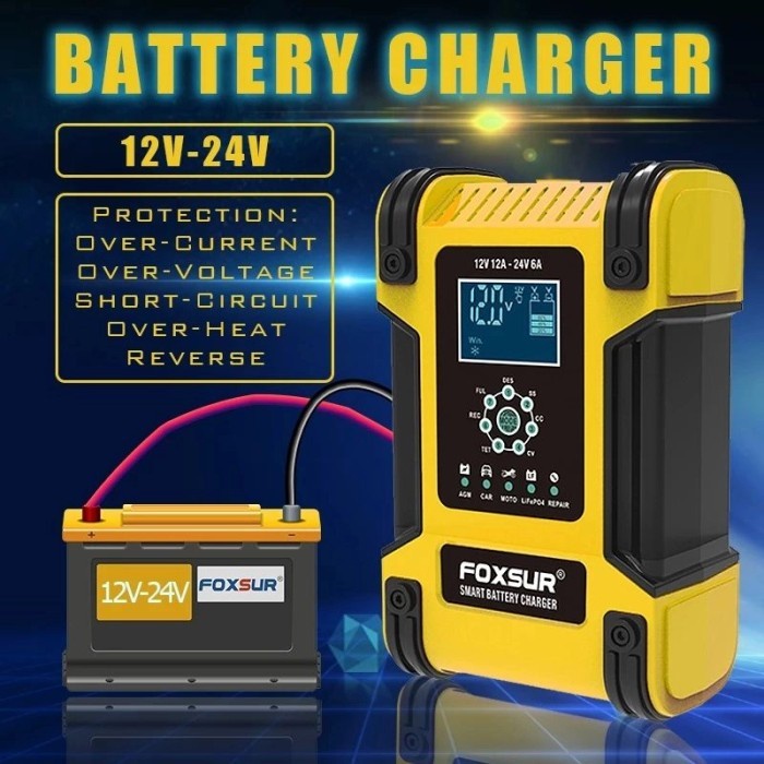 Murah Charger Aki Otomatis Mobil Motor Cas Aki 12V/24V Foxsur