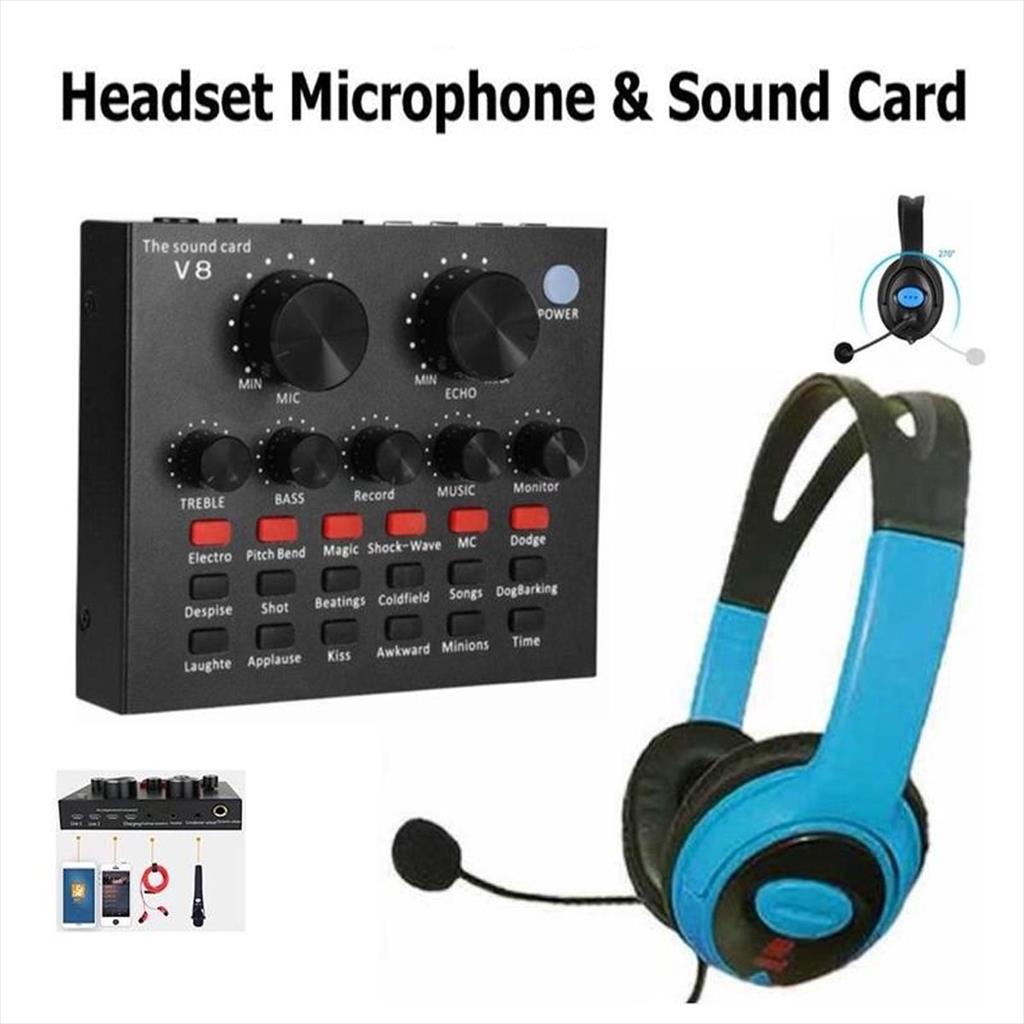 Set Headset Microphone X10 Plus Sound Card V8 -JuaraNyaProduct
