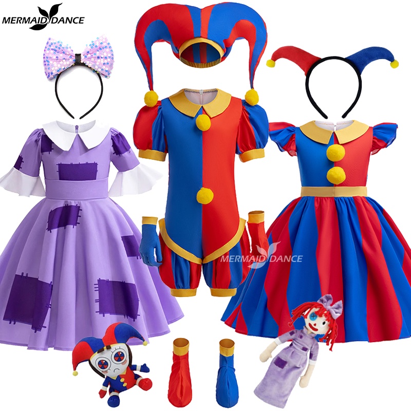Halloween Amazing Girl Digital Circus Pomni Cosplay Costume Disguise Joker Headwear Dolls Carnival