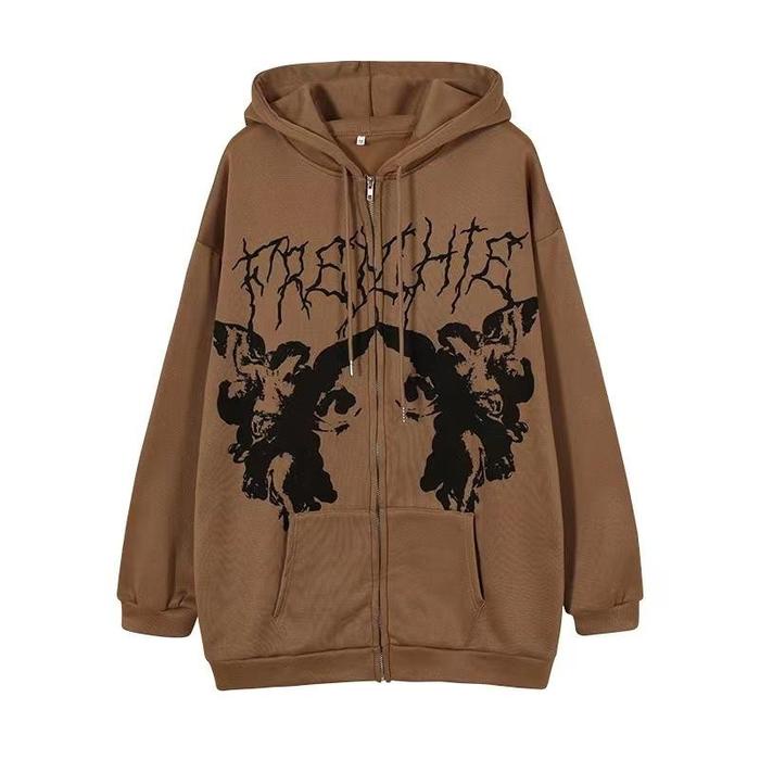 Jaket /Cardingan Abu Couple Hip Hop Cross Selling Sweater Hoodie Keren Casual Cewek Cowok Oversize