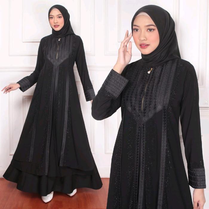 Gamis Abaya Turki Muslim Wanita Mewah Bahan Jersey Mix Ceruty Bordir ,Salsabila Senada By Dika