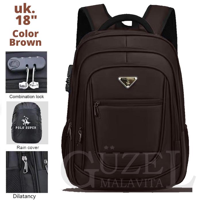 Tas Ransel Laptop Polo Super 18 Inchi Expandable Material Micro Viber Tebal Gratis Kunci Kombinasi +
