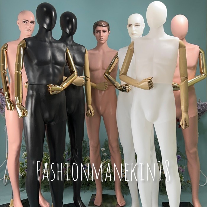 MANEKIN FULLBODY PRIA + TANGAN ROBOT FLEXIBLE MOTIF KAYU