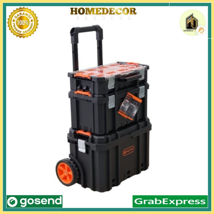 Tactix Set 3 Pcs Kotak Perkakas Plastik Modular Dengan Roda