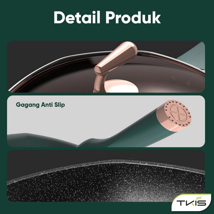 TKIS WAJAN BATU MEDIS PERSEGI DELAPAN FREE TUTUPAN WAJAN WARNA HIJAU MODEL BARU WAJAN KOKOH DAN