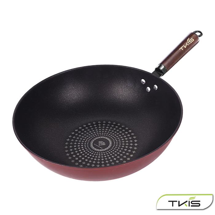 TKIS PANCI WOK / WOK PAN PANCI PENGGORENGAN MODEL DIAMOND ANTI LENGKET UKURAN 32 CM GAGANG KAYU