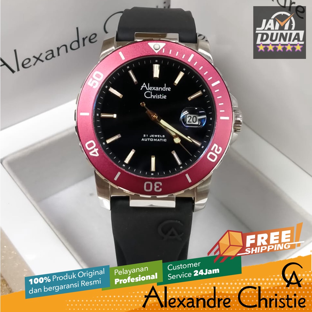JAM TANGAN PRIA ALEXANDRE CHRISTIE AUTOMATIC ORIGINAL BLACK RED 6141 AC 6141 AC6141 ACF6141 JAM AC A