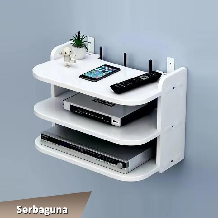 TERBAIK CozyCraft - Rak Dinding Tripple Multifungsi Vintage Minimalis untuk Modem Router Wifi Antena