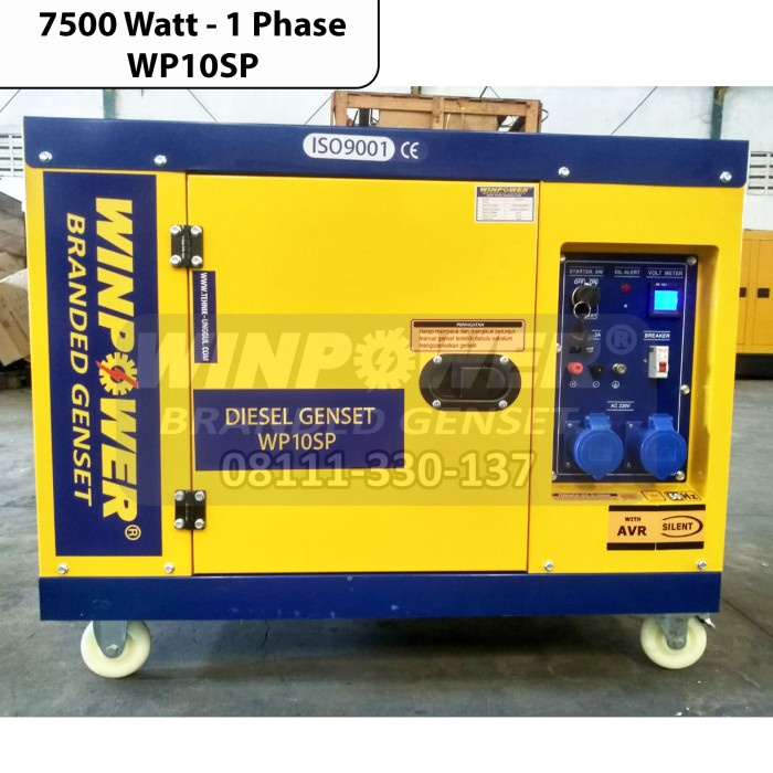 Genset Silent Solar Winpower 8000 Watt Max / 7500 Watt 1 Phase Diesel