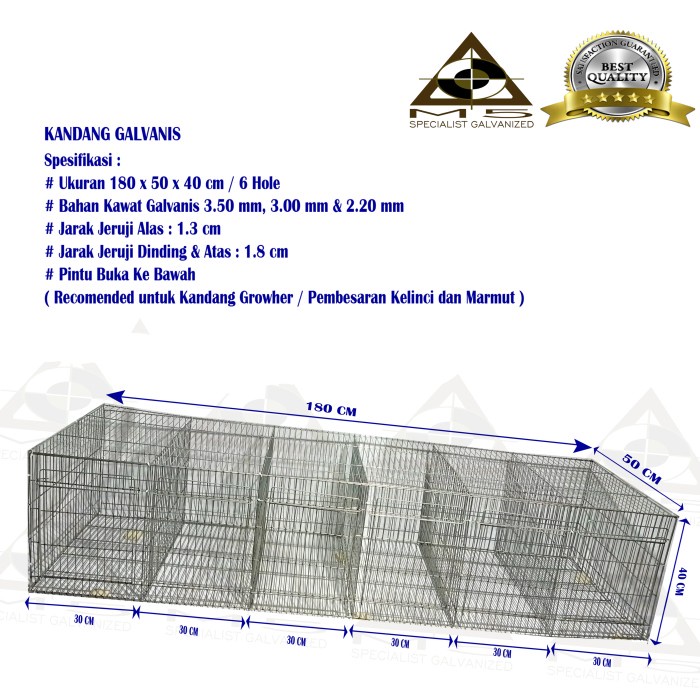 Kandang Kelinci Galvanis - Pembesaran / Growher ( 180.50.40 / 6 Hole )