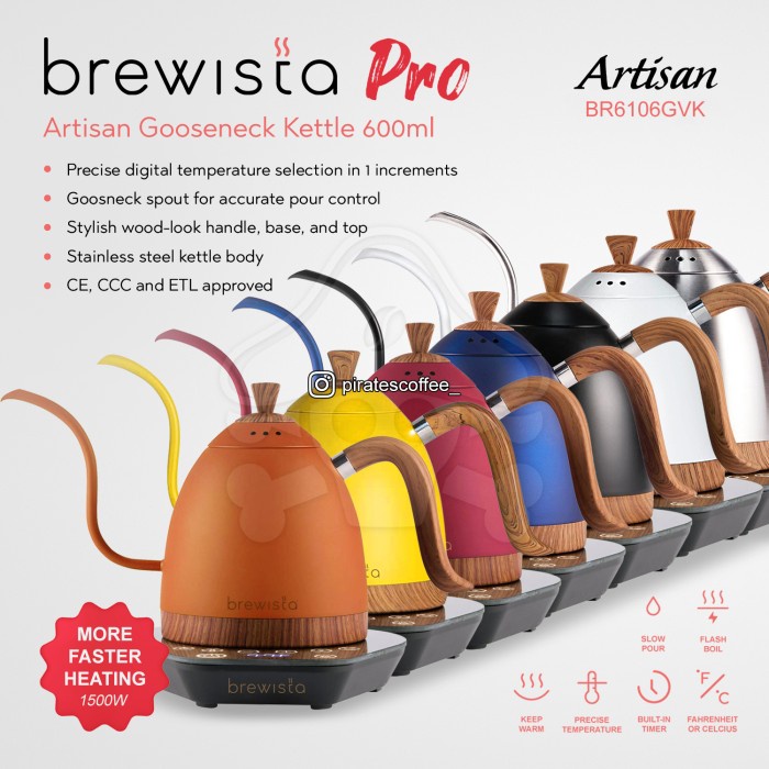Brewista Gooseneck Coffee E-Kettle 3rd Gen Pro Artisan 600ml Teko Ceret Kopi Teh Pour Over V60 Leher