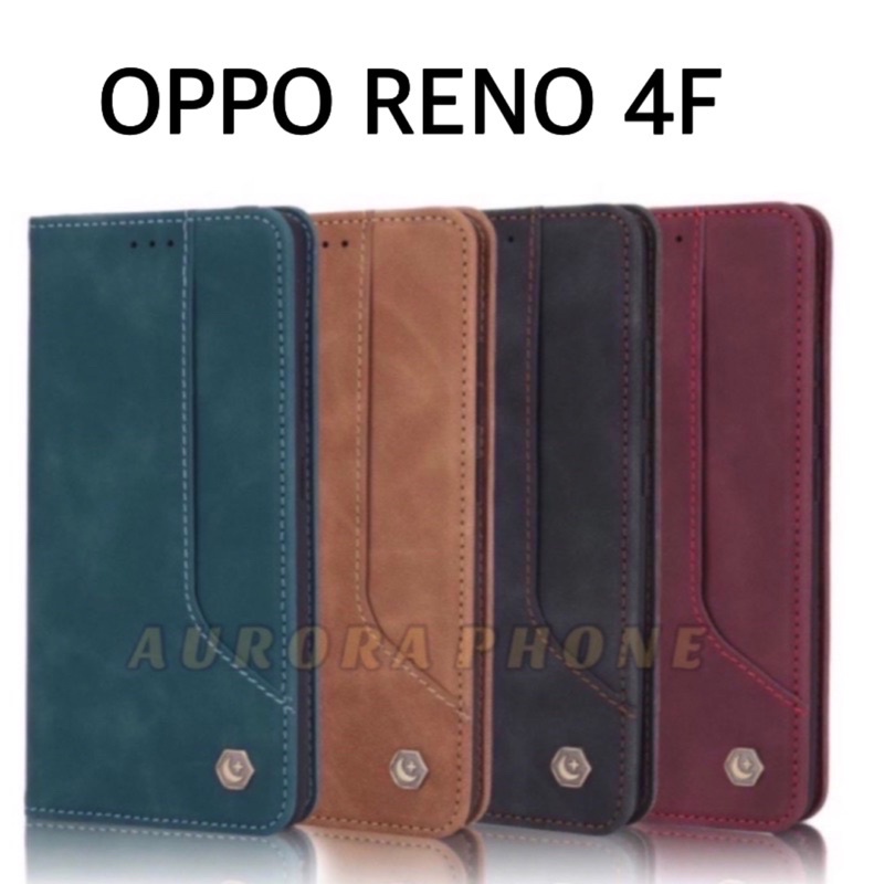 TerLengkapDong- Flip Case Oppo Reno 4F POLA Dompet Kulit Leather Wallet Cover Case Slot Kartu Dompet