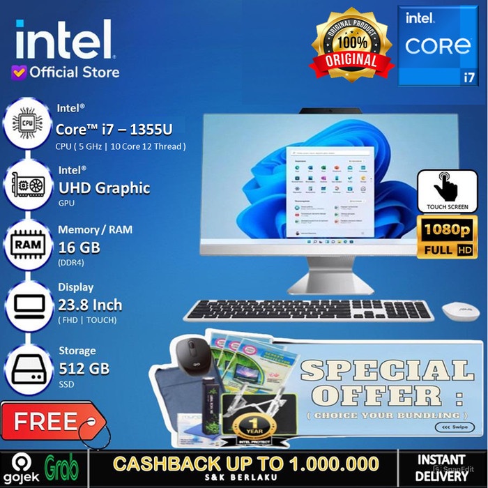 ASUS PC AIO A3402WVAT Touch - Core I7 1355U 16GB 512G 23.8" FHD