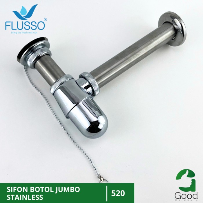 (TopSeller) Flusso Sifon Botol Stainless Sifon Pembuangan Wastafe Cuci Tangan Jumbo Afur Wastafel