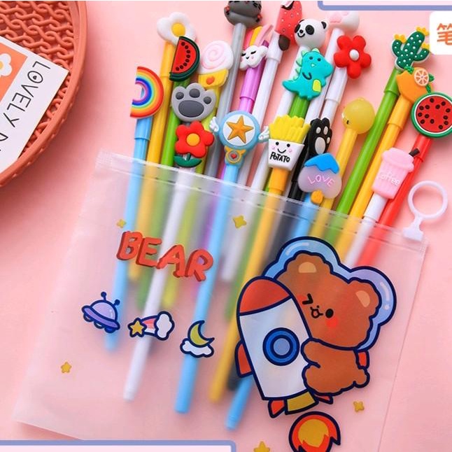 

[Cod] 20 Pcs Pulpen/Pena Tinta Berkarakter Lucu (Free Pouch) Pena Stationery Pulpen