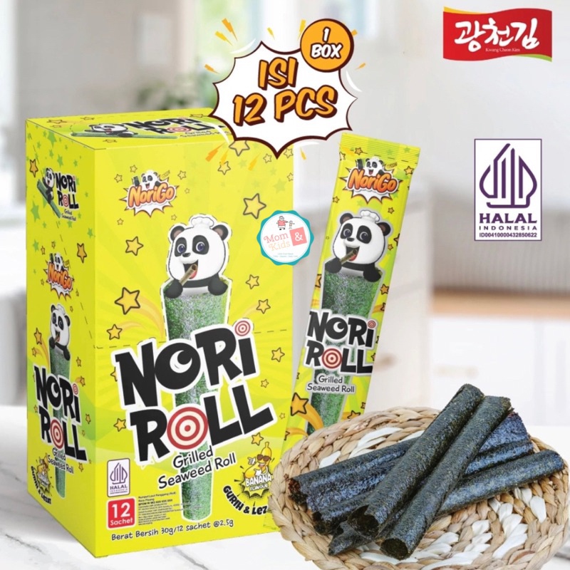 

A Norigo Nori Roll Grilled Seaweed Roll ( 1 Box 12 Pcs) Rumput Laut Panggang Snack Cemilan Bayi Anak