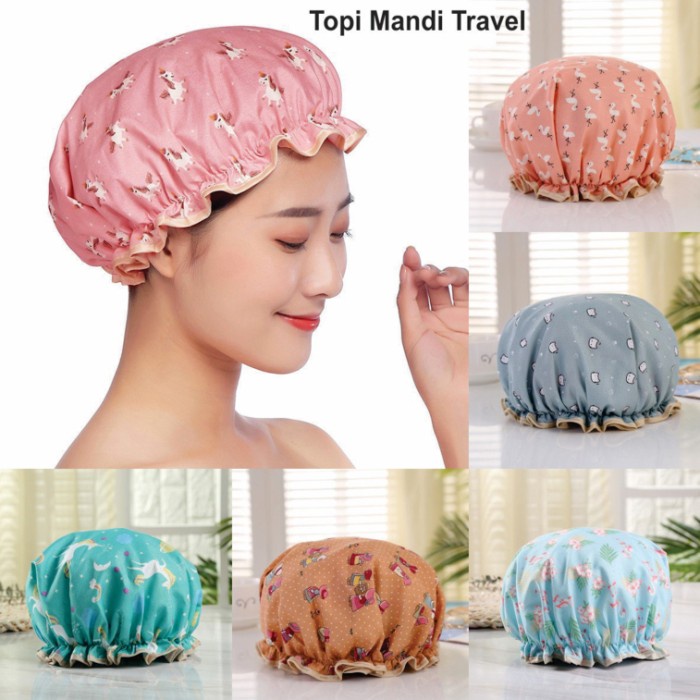 Waterproof Premium Shower Cap Topi Mandi Travel Shower Cap